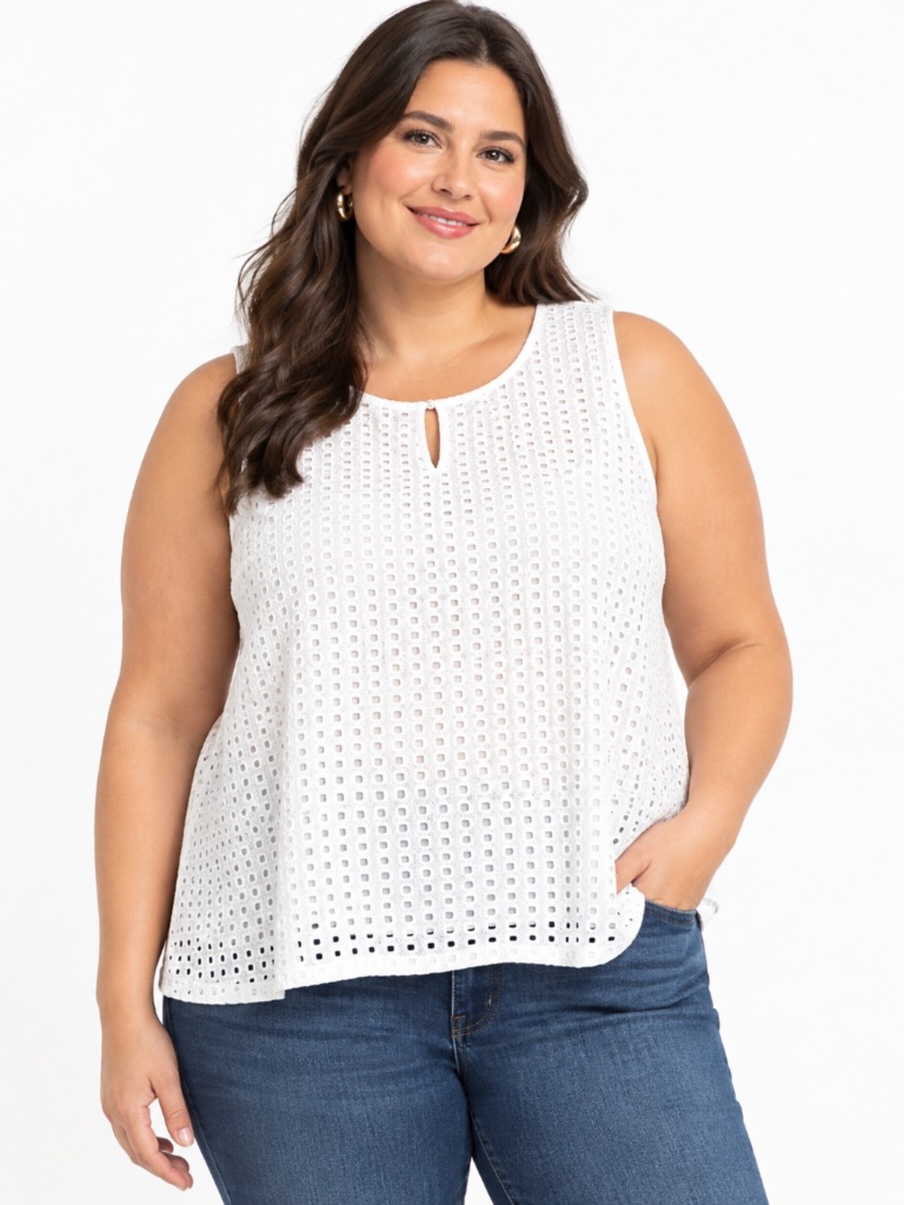 Kate Spade x Target Eyelet WomenTop White 3X Sleeveless Tank Top Pullover